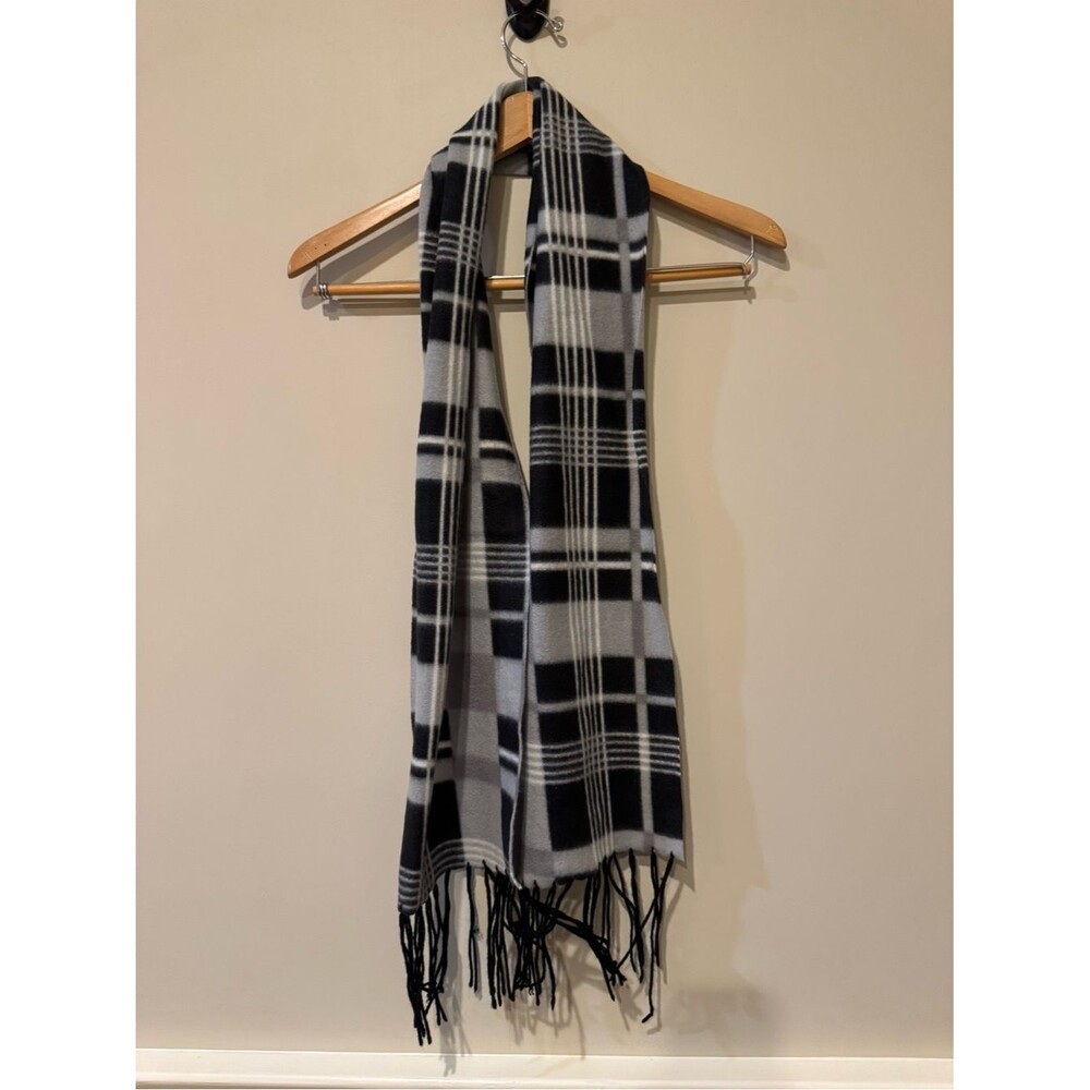 Black & Gray Plaid Fringe Scarf